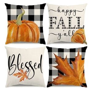 Autumn Harvest Pillow Covers Set - Orange and Black